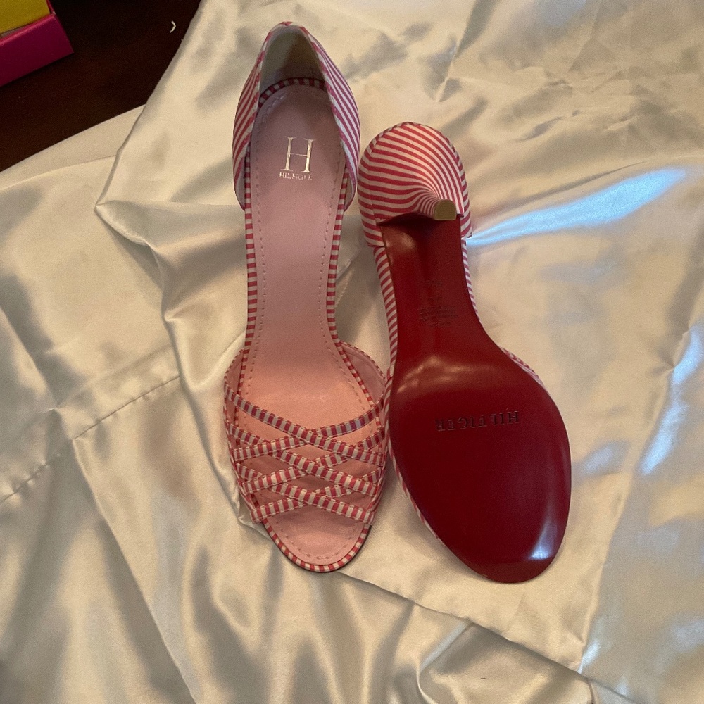 Tommy Hilfiger,  9.5 M, 3 inch heels,  Pink and White Satin